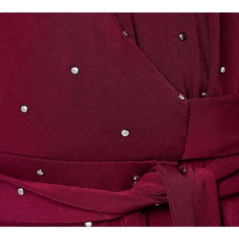 QVC Susan Graver Reg Embellished Liquid Knit Wrap Dress WINE NWOT SIZE 1X - Picture 3 of 9